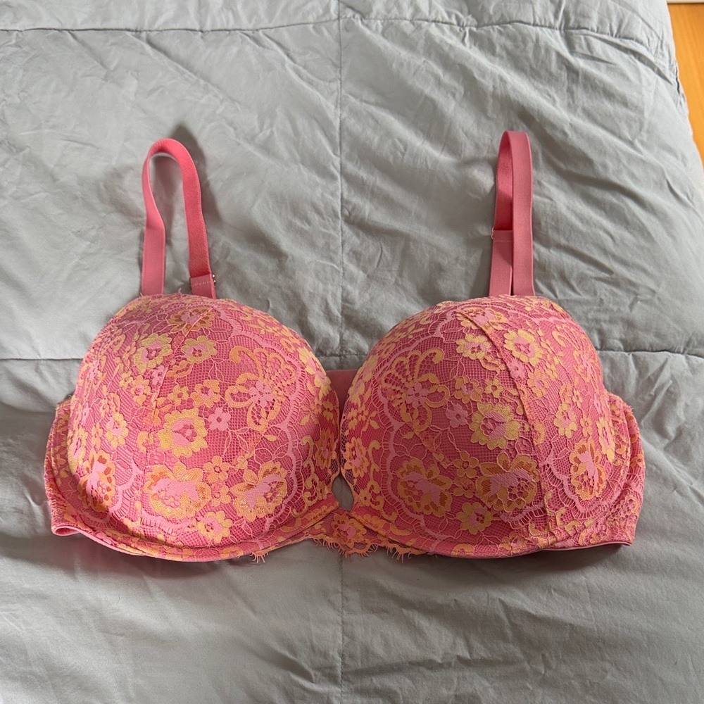 Victoria's Secret Pink and Yellow Lace Push-Up Bra